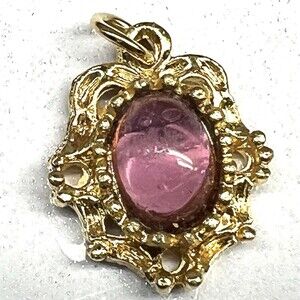 Vintage~ Ronte of Beverly Hills ~Simulated Amethyst Florentine Pendant~Gold Tone